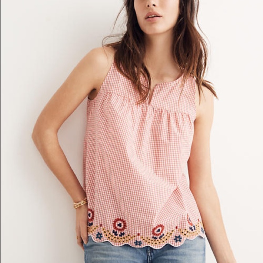 Madewell Embroidered Gingham Tank Top